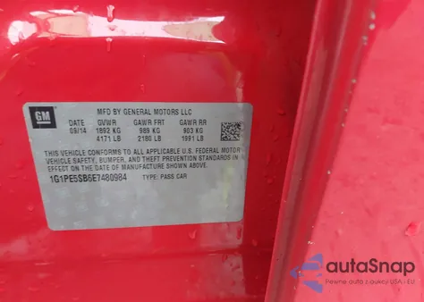 2014 Chevrolet Cruze 2Lt Auto from USA, damaged, VIN 1G1PE5SB6E7480984